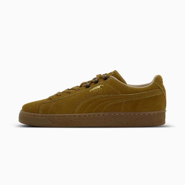 PUMA × Scye SUEDE SD、Aged Copper。ブラウン系のアッパーと同系色のソールを備えた側面写真