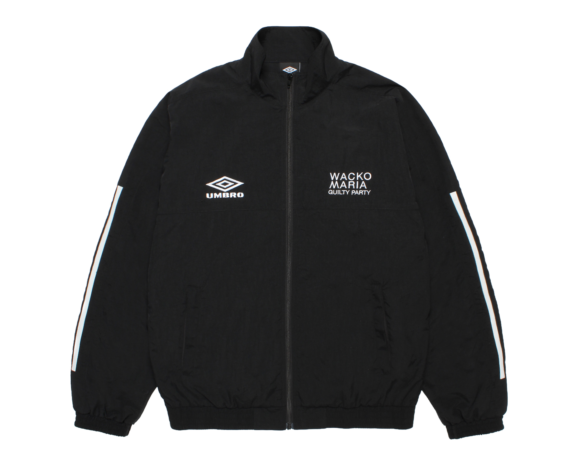 WACKO MARIAとUMBROの白いロゴを胸に配した黒のトラックジャケット正面