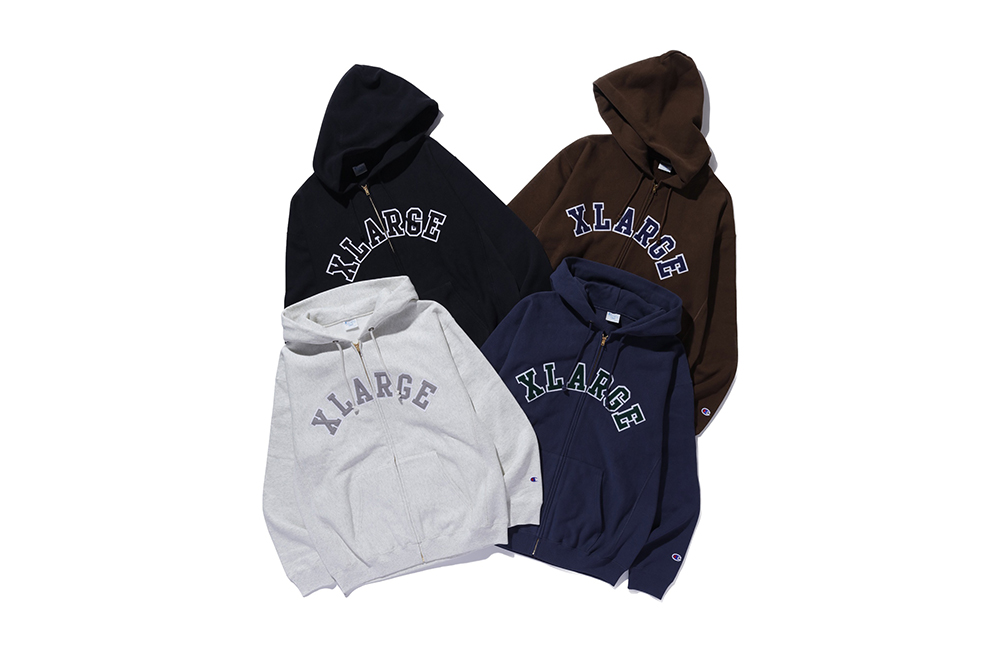 XLARGEとChampionのフルジップフーディー4色。パンツは写っていません